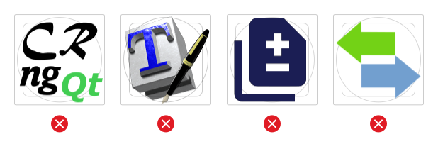 Examples of icons with too much and too little detail.